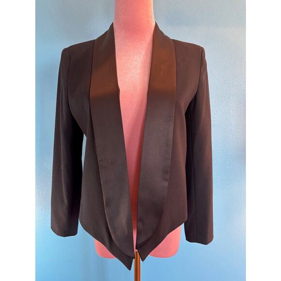 MURAL Black Open Front Blazer Jacket Tuxedo Look Satin Collar Fully Lined Small - Picture 7 of 10